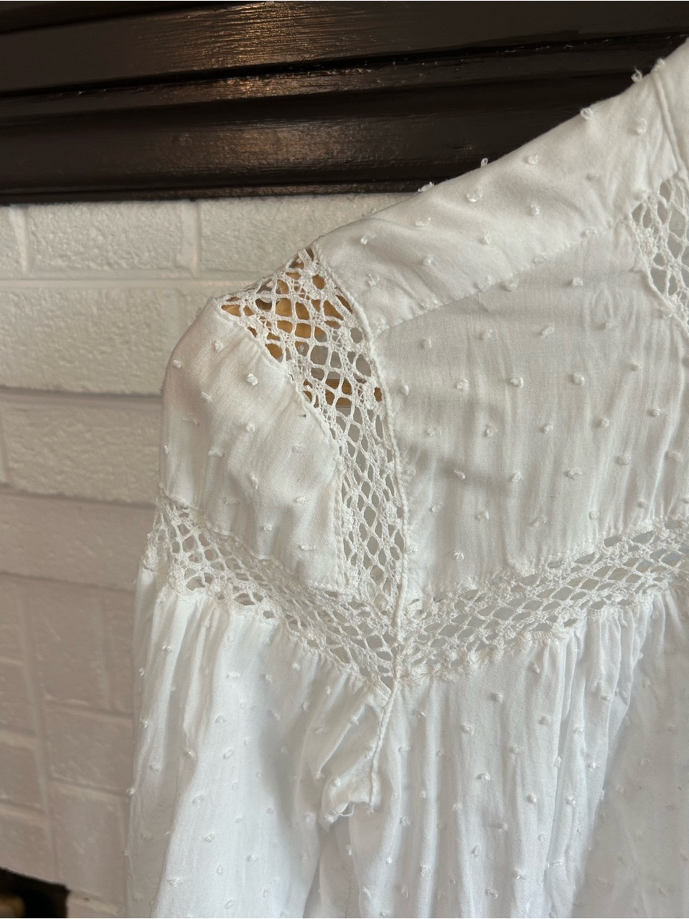Free People White Swiss Dot Crochet Trim Button-Front Blouse - Picture 2 of 9
